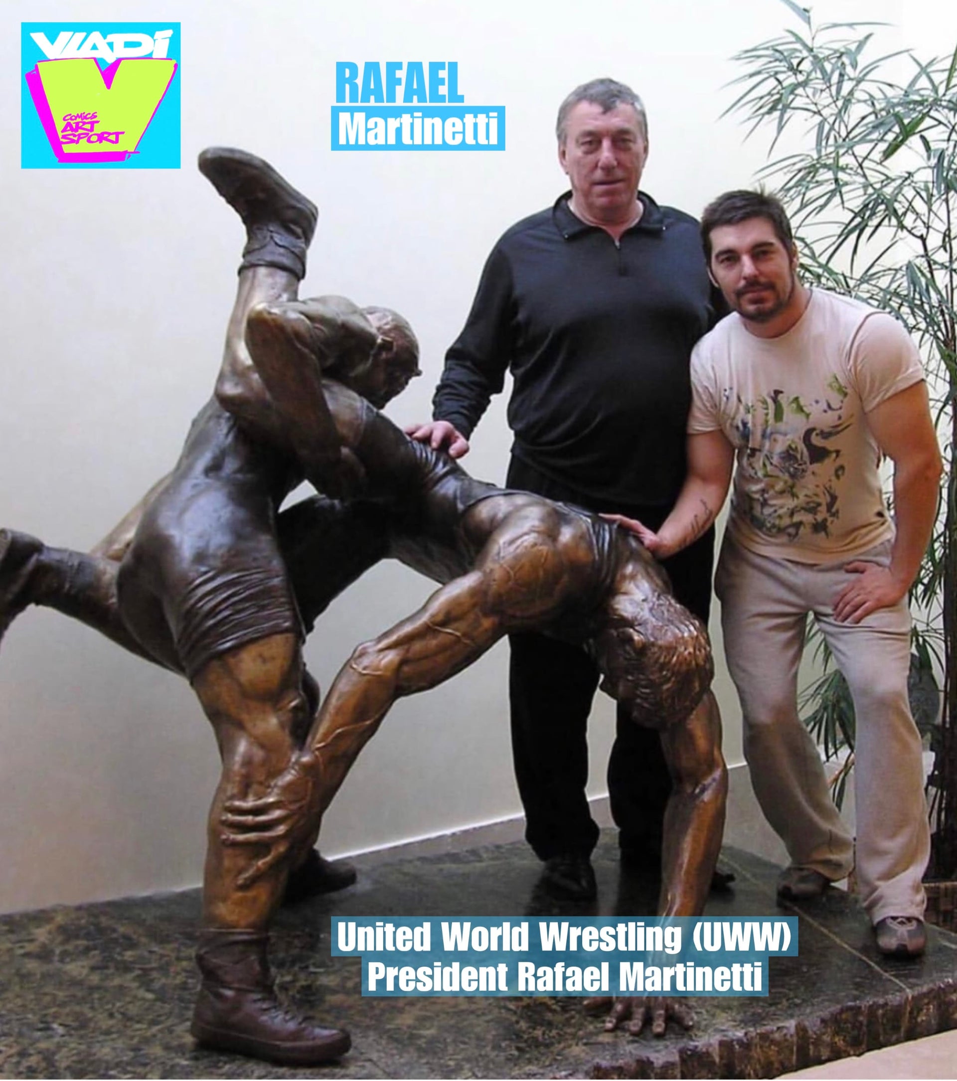 Exciting Bronze Sculpture by Art VLADI with Unique Green Marble Base Unveiled at the United World Wrestling Headquarters!