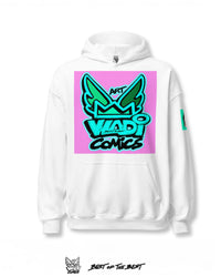 Front view of VLADI Comics sweatshirt by Art VLADI, featuring bold pop art comic design in vibrant colors. Artistic and stylish streetwear for collectors.