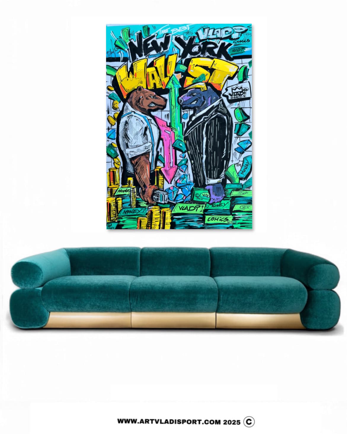 Limited edition Wall Street New York canvas by Art VLADI — bold pop art comics style, luxury print for collectors