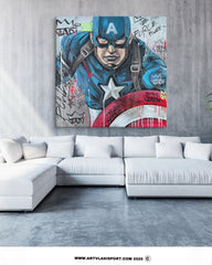 Edition canvas print of Captain America in bold pop art comic style by Art VLADI